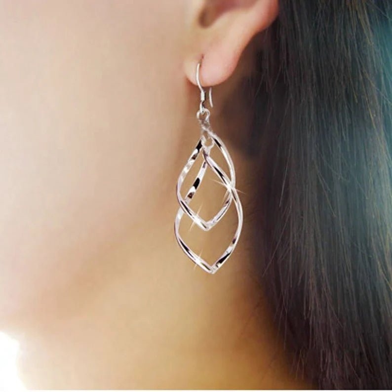 Ladies Silver Drop Double Dangle Earrings - Ornaments Co - 18K Gold Plated