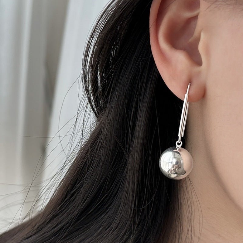 Ladies Silver Drop Round Ball Earrings - Ornaments Co - 18K Gold Plated