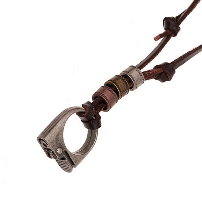 Leather Men Gothic Style Pendant Necklace With Adjustable Rope - Ornaments Co - Lighter Pendant