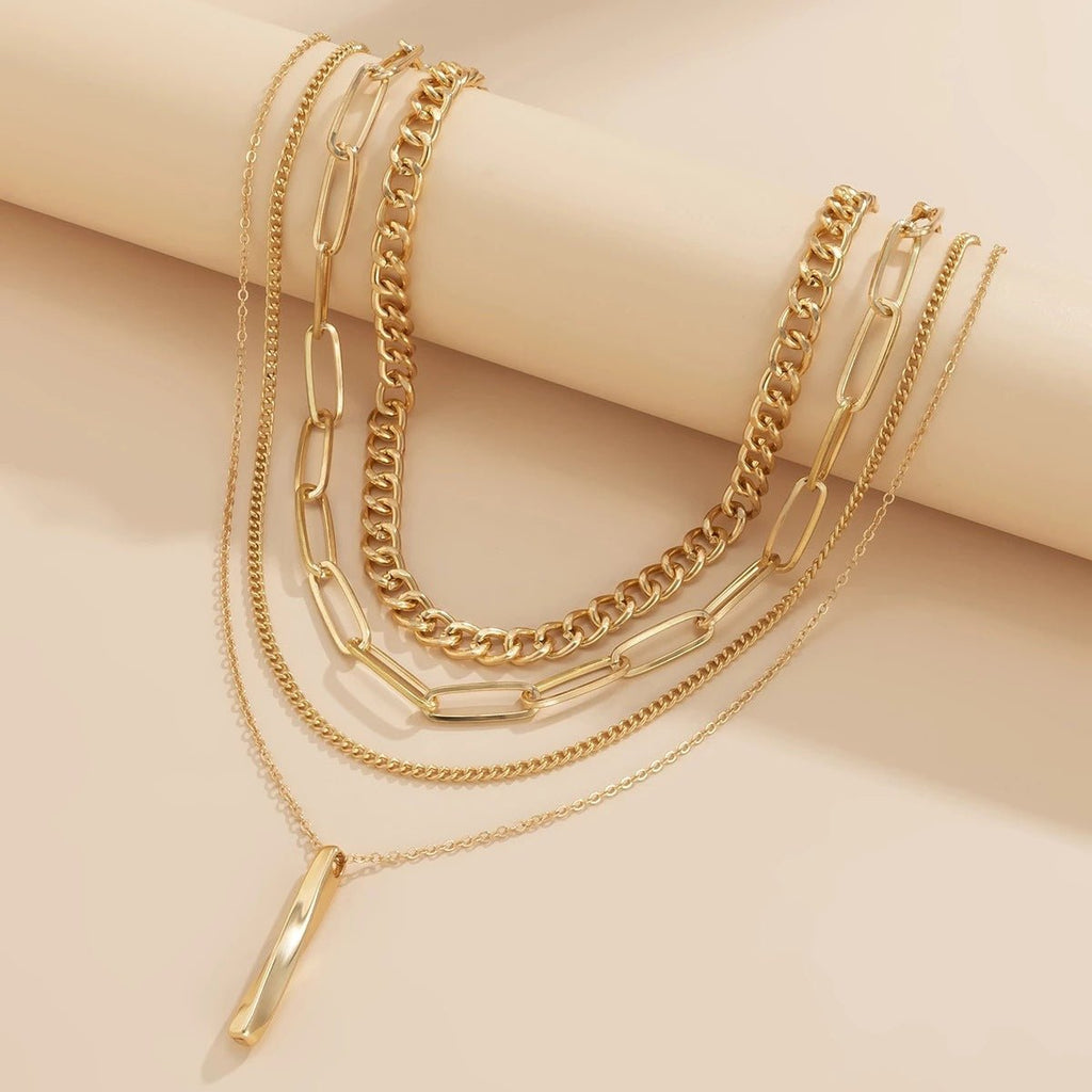 Multi - layer Gold Twisted Metal Rod Pendant Necklace - Ornaments Co - Silver