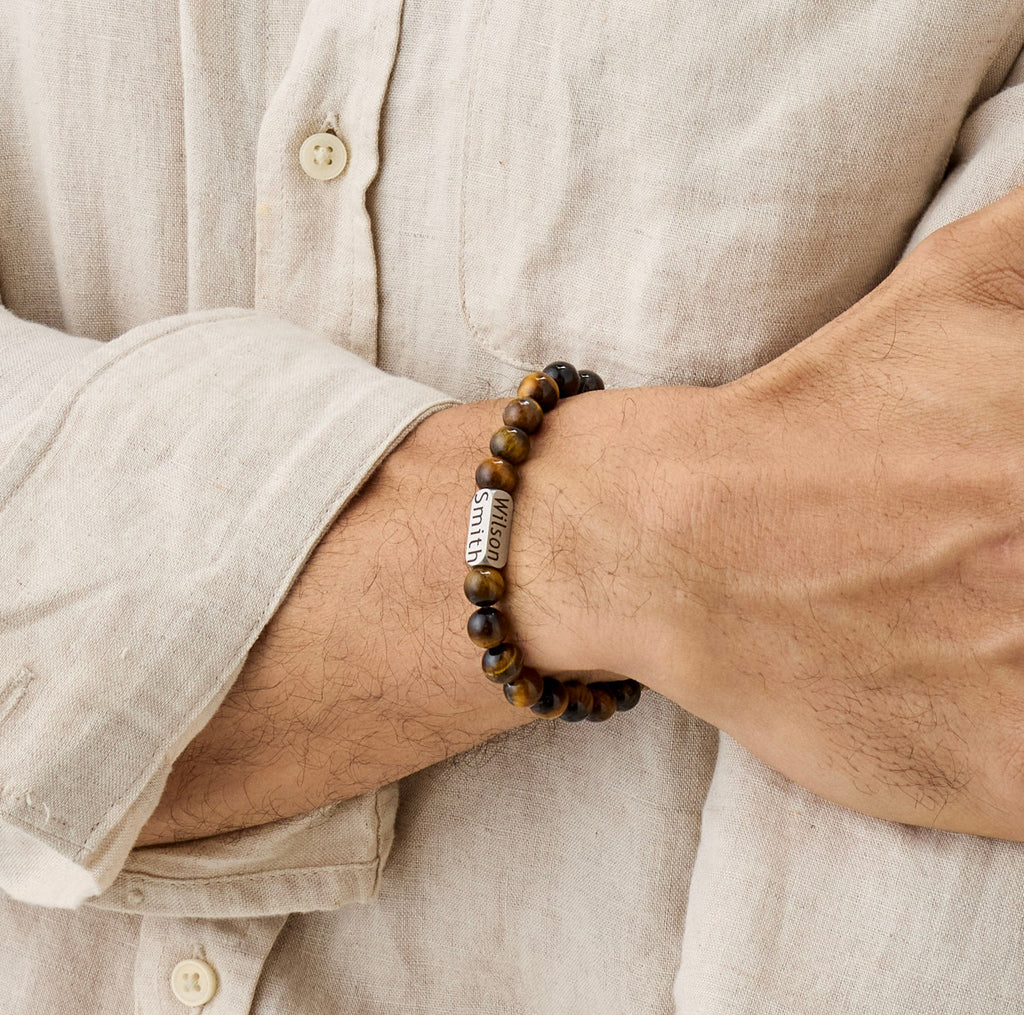 Personalized Boho Bead Bracelet - Ornaments Co - Tiger Eyes