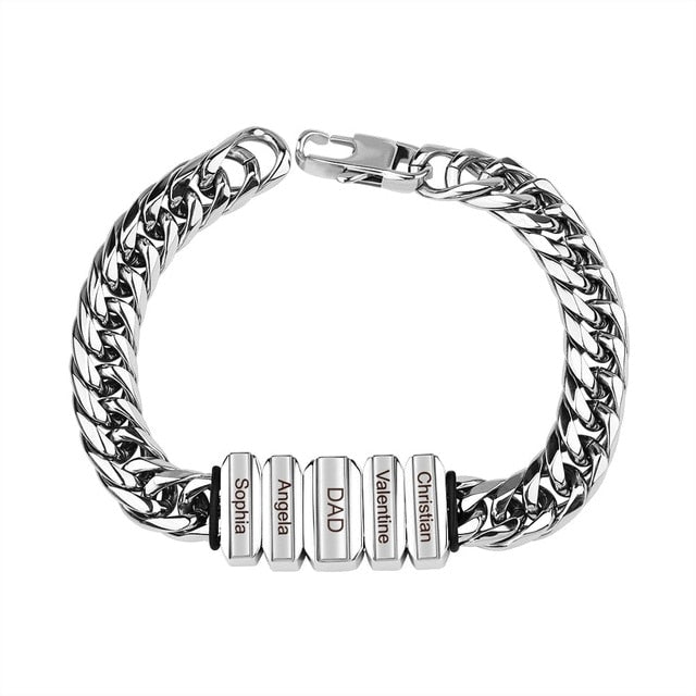 Personalized Men Chain Bracelet With Family Name Beads - Ornaments Co - Silver