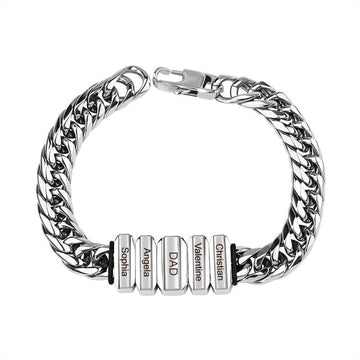 Personalized Men Chain Bracelet With Family Name Beads - Ornaments Co - Silver