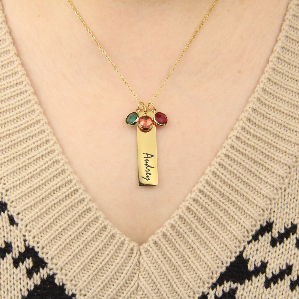 Personalized Names Birthstone Bar Necklace For Women - Ornaments Co - Gold