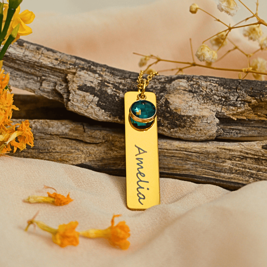 Personalized Names Birthstone Bar Necklace For Women - Ornaments Co - Gold
