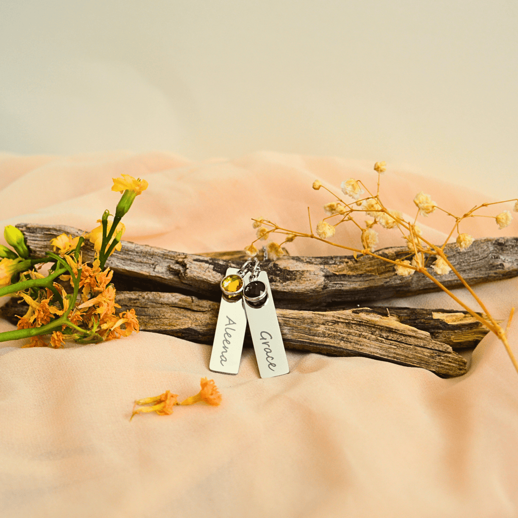 Personalized Names Birthstone Bar Necklace For Women - Ornaments Co - Gold