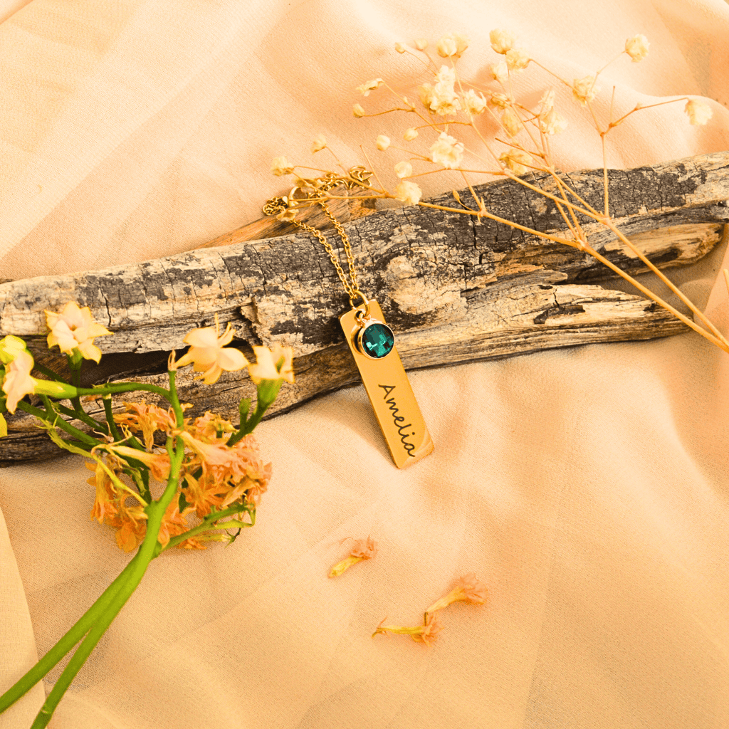 Personalized Names Birthstone Bar Necklace For Women - Ornaments Co - Gold