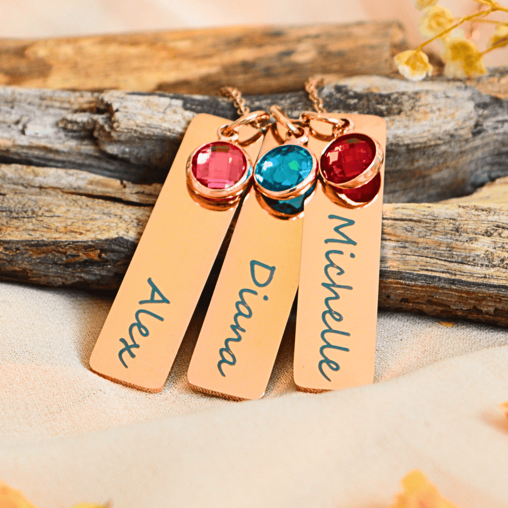 Personalized Names Birthstone Bar Necklace For Women - Ornaments Co - Gold