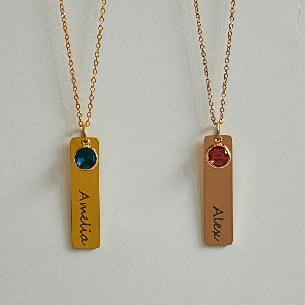 Personalized Names Birthstone Bar Necklace For Women - Ornaments Co - Gold