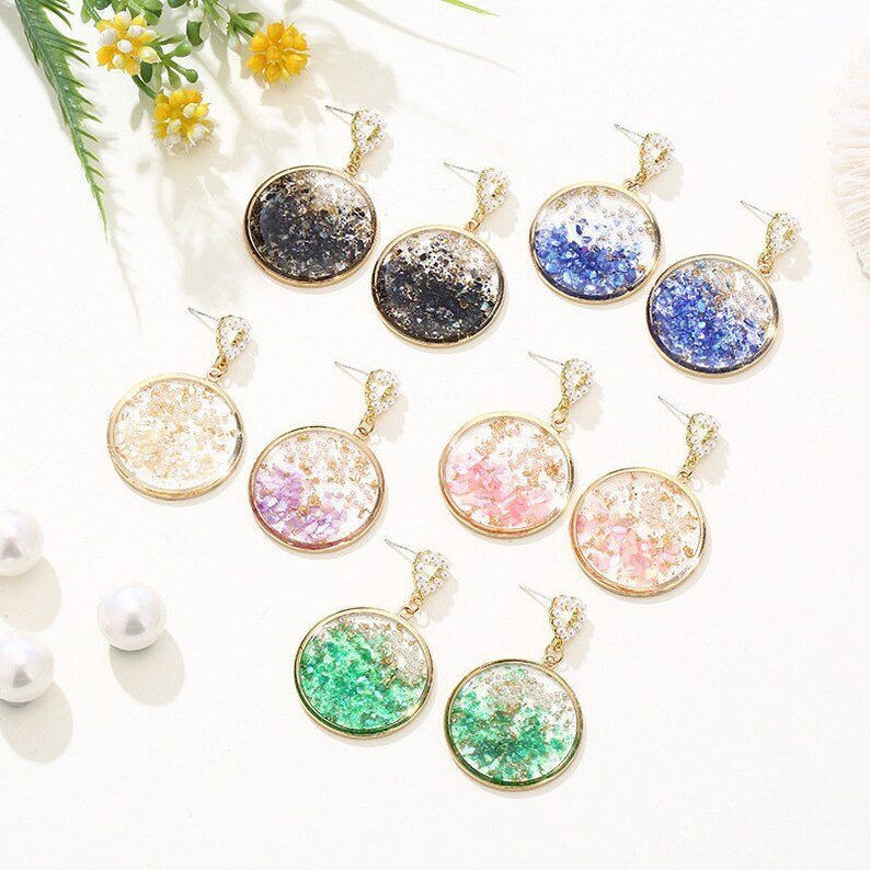 Shells and Pearls Pressed Gold Leaf Dried Flower Earrings - Ornaments Co - Green