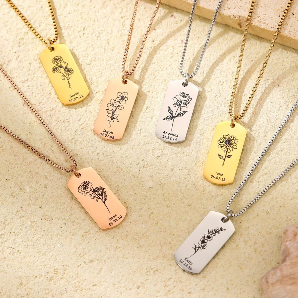 Soul Blossom – Custom Birth Flower & Name Necklace - Ornaments Co - 18K Gold Plated
