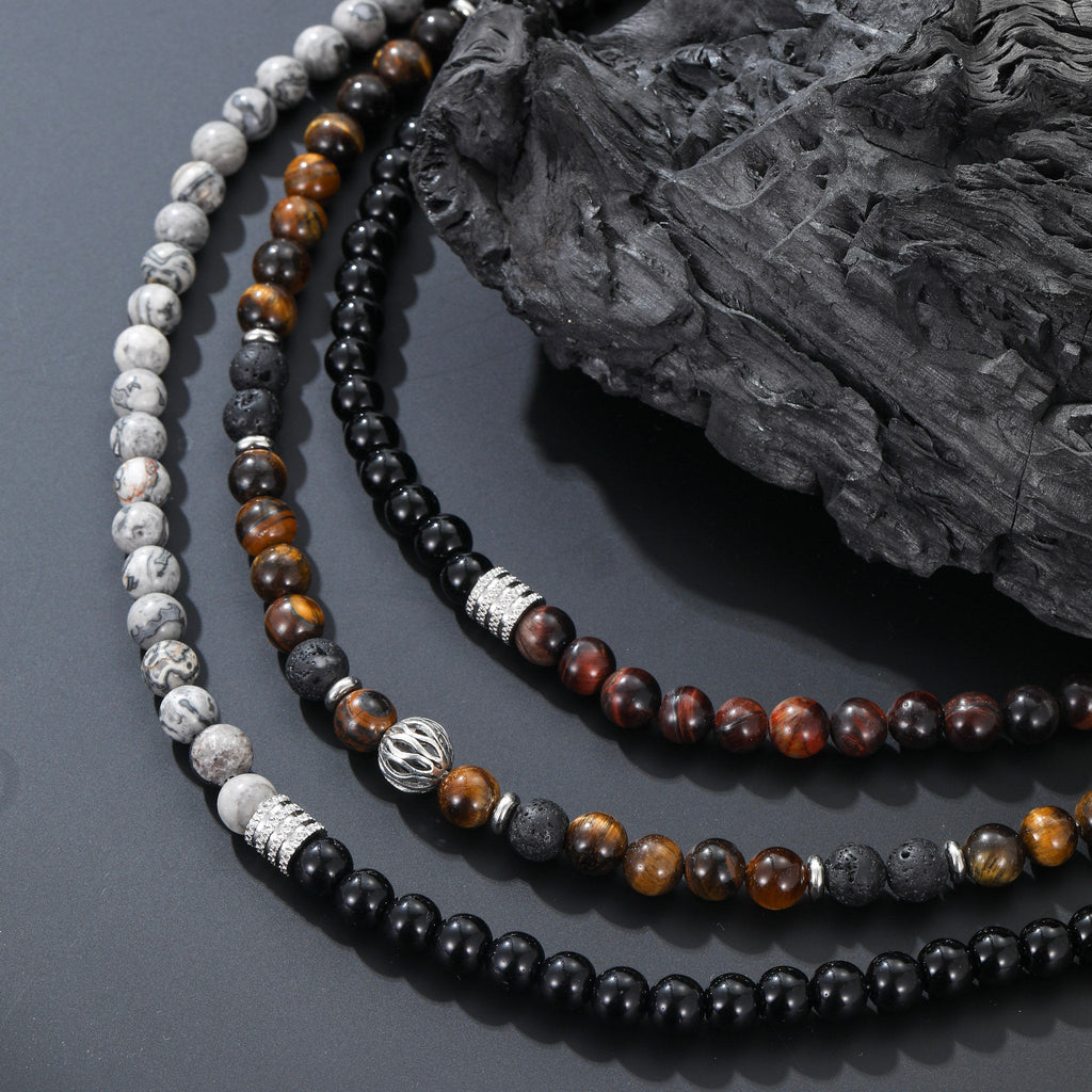 Tiger Eye & Lava Stone Beaded Necklace - Ornaments Co - Tiger Eye + Lava