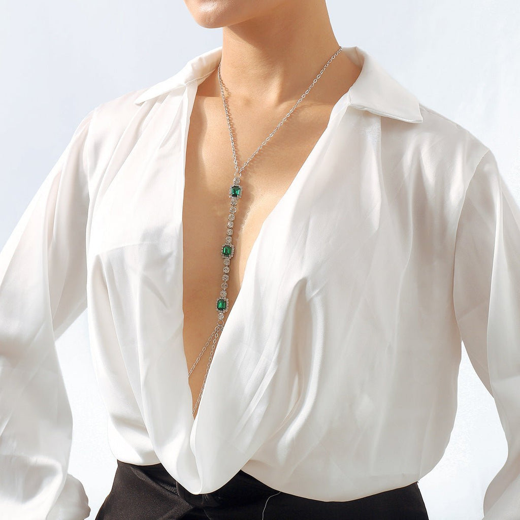 Women Green Stone Body Chain - Ornaments Co - Gold